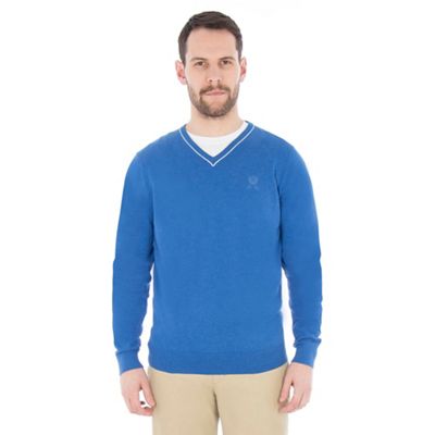 Blue V neck jumper with silk and cashmere